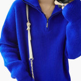 Women's Sweater with Zip Neck and Ribbed Surface