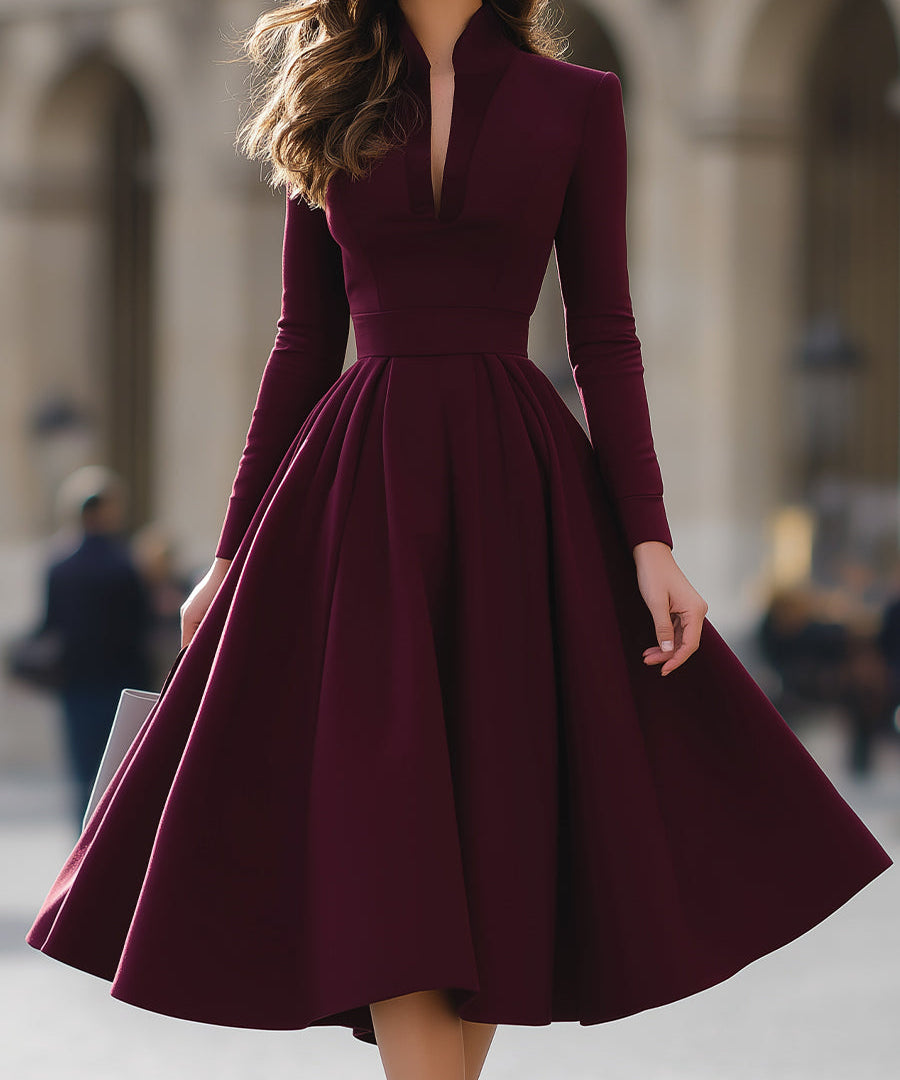 Jennifer V-Neck Midi Dress Burgundy