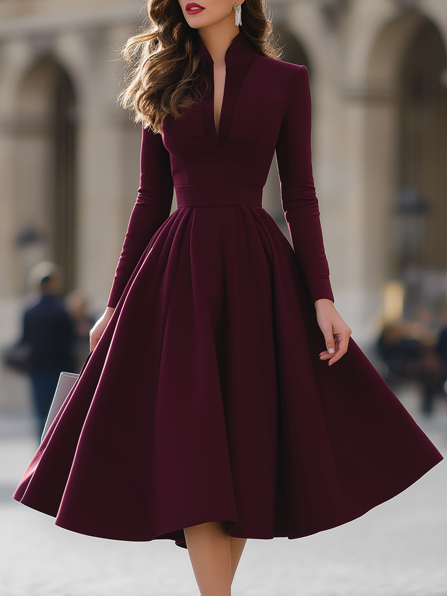 Jennifer V-Neck Midi Dress Burgundy