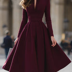 Jennifer V-Neck Midi Dress Burgundy