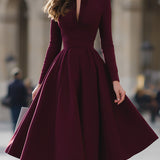 Jennifer V-Neck Midi Dress Burgundy