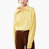 Women's Sweater with Zip Neck and Ribbed Surface