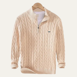The Stratford Men’s Warm Quarter Zip Knit Cable Sweater