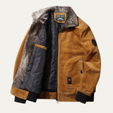 The Alassio Men’s Corduroy Jacket – Fleece Lined Winter Zip Up Coat with Fur Collar