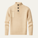 The Ancona Men’s Button Collar Cable Knit High Neck Sweater