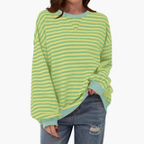 Women's Striped Oversized Sweatshirt – Casual Long Sleeve Pullover