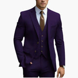 Three-Piece Men's Suit with Notched Lapels and Slim Fit Pants