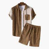 Men's Summer Set in Waffle Texture with Shirt and Shorts