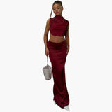 Elegant Satin Two-Piece Set for Women – Blouse & Pants
