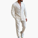 Men's Two-Piece Linen Set with Long Sleeve Shirt and Pants