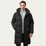 The Westminster Men’s Hooded Longline Black Puffer Coat