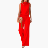 Sleeveless Women's Jumpsuit with High Collar and Wide Leg