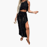 Two-Piece Women's Beach Set with Side Slit Skirt