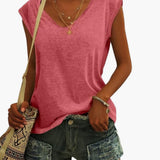 Women's V-Neck Top with Cap Sleeves and Stretch Material