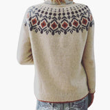 Women's sweater with round neckline and geometric pattern