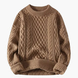 Women's Sweater with Round Neck and Cable Knit Surface