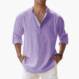 Casual Men's Linen Shirt – Long Sleeve, Henley Style