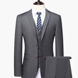 Men's Three-Piece Suit with Button Placket and Long Sleeves