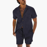 Men's Summer Set with Short Sleeve Shirt and Drawstring Shorts