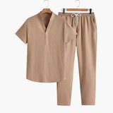Men's Tracksuit with V-Neck and Drawstring Pants