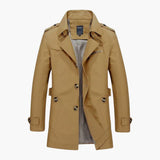 Men's Trench Coat with Notched Collar and Button Closure