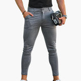 Men's Chino Pants with Stretch Waistband and Striped Summer Fabric