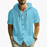 Men's Hooded Summer Shirt with Short Sleeves and Button Placket