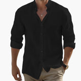 Men's Summer Casual Shirt with Long Sleeves and Stand-Up Collar