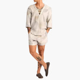Men's Summer Set with Lace Neckline and Shorts