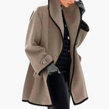 Women's Winter Coat with Wide Collar and Contrast Trim