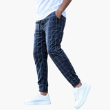 Men’s Check Pants with Adjustable Waistband and Straight Legs