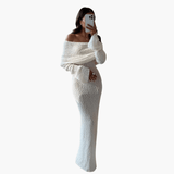 Women's Off-Shoulder - Knit Maxi Dress for Elegant Occasions