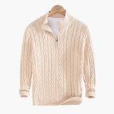 Men's Sweater with Zip Neck and Cable Knit Surface