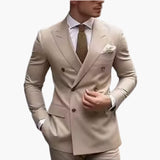 Men's Two-Piece Suit with Double-Breasted Jacket and Slim Fit Pants