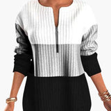 Women's pullover with zip neckline and ribbed surface