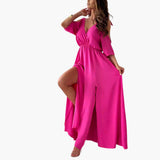 Maxi Dress with V-Neck and Slit – Women's Evening Wear