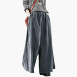 Women's Corduroy Trousers with Button Closure and Straight Leg