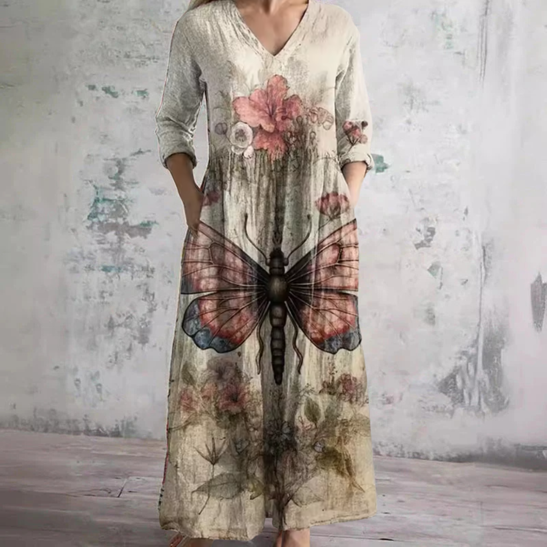 Evelyn Floral Summer Dress Beige