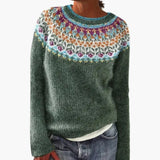 Women's Knit Sweater with Round Neck and Pattern Design