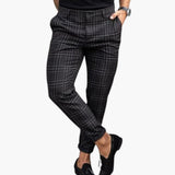 Men's Slim Fit Trousers with Check Pattern and Slim Leg