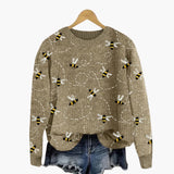 Women's Sweater with Bee Pattern and Long Sleeves