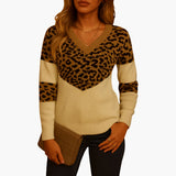 Women's V-Neck Sweater with Animal Print Pattern