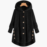 Women's Hooded Jacket with Button Closure and Rounded Hem