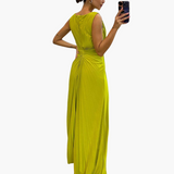 Pleated Maxi Dress with Slit - Elegant Women's Evening Dress