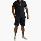 Men's Summer Two-Piece with Half-Zip Shirt and Shorts
