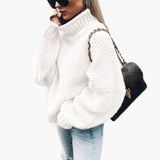Women's Pullover with Turtleneck and Textured Knit Surface