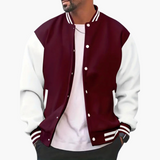 Men's Varsity Bomber Jacket with Snap Buttons and Ribbed Trim