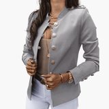 Women's Short Autumn Jacket with Button Closure and Pockets
