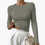 Women's Ribbed Long Sleeve Top - Comfortable and Figure-Hugging