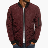 Men's Quilted Bomber Jacket with Zipper and Arm Pocket